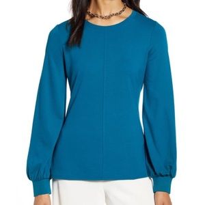 Halogen Tie Waist Long Sleeve Top, Teal Gloss